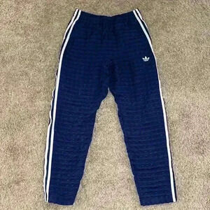 Adidas Navy Blue Track Pants with White Stripes